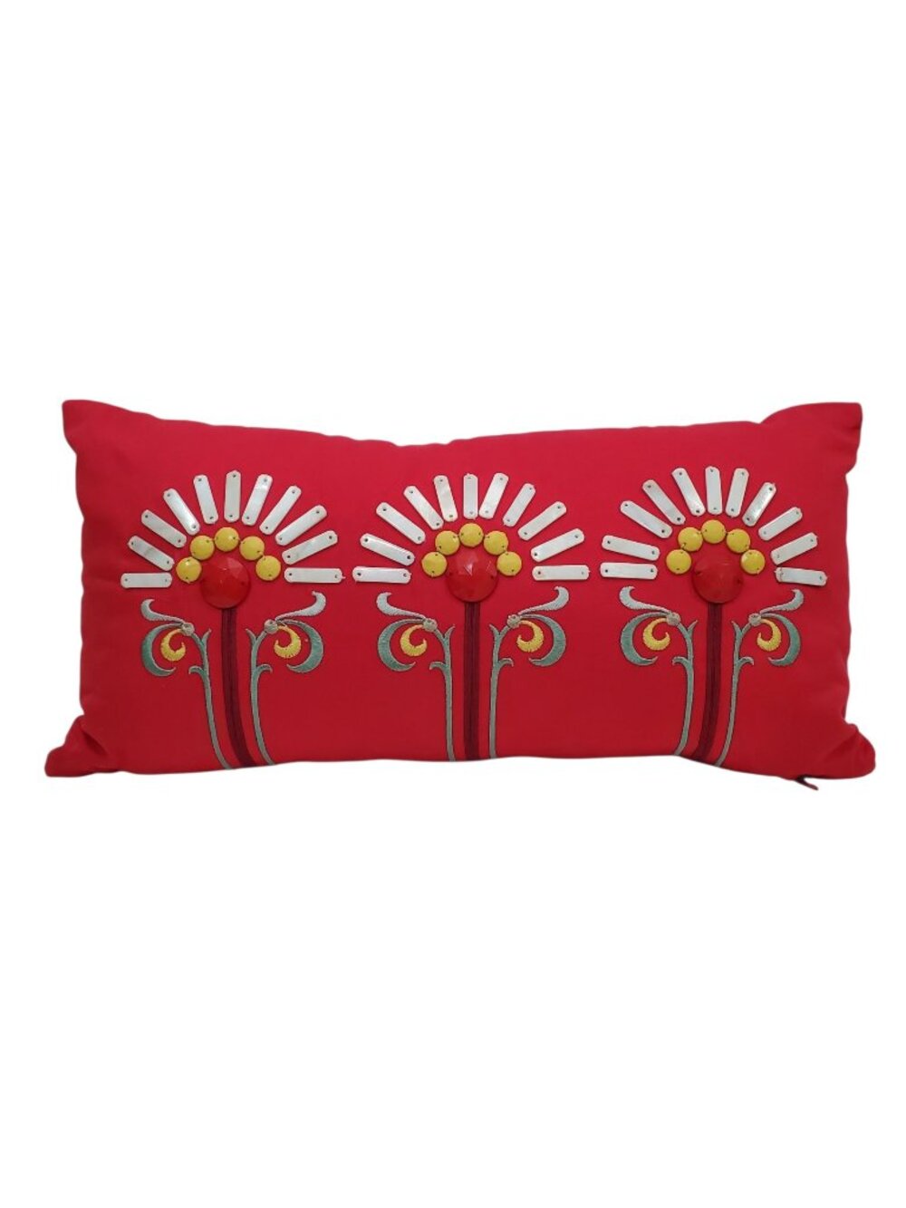 Echo Jaipur Red Embroidered Lumbar Pillow 9" x 18" Cotton Cover Polyester Insert